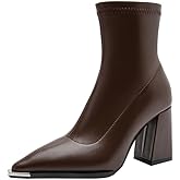 DAISIQ Women's Winter High Heel Pointed Toe Boots 98158-1 (Brown, 7, Medium)