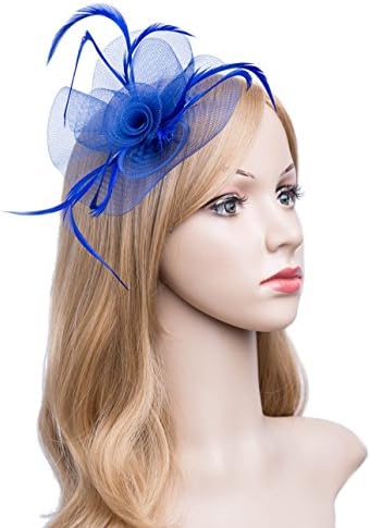 Kathyclassic Fascinator Hats for Women Feather Cocktail Party Hats Bridal Kentucky Derby Headband (Z-Royal Blue)