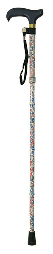 Aidapt Floral Design Fold Down Adjustable Height Lightweight Walking Stick with Anti Slip Ferrule Foot to Aid Stability when Walking Supplied with a Hanging Carry Strap and Rubber Handle
