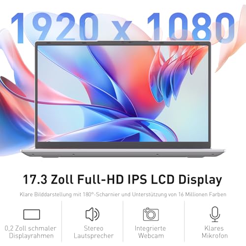 Auusda Laptop 17.3 Inch Notebook, 8GB DDR4 RAM 256GB SSD, 3250C Processor, Fingerprint Sensor, Illuminated Keyboard, Numeric Keypad, Privacy Camera Cover, Lightweight Notebook for School & Office