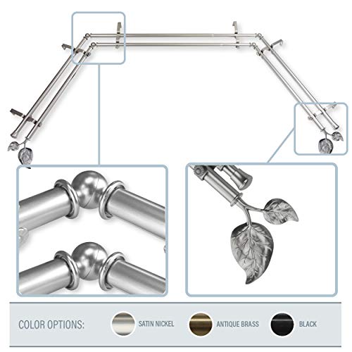 A&F Rod Decor - Leaf 13/16" Double Bay Window Curtain Rod - Satin Nickel - Thumbnail 2