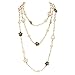 Womens Chic Statement Multilayer Imitation Pearl Strand Long Rose Camellia Charm Necklace