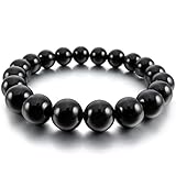 Men,Women's 10mm 12mm Bracelet Link Wrist Energy Stone Agate Onyx Gemstone Black Buddha Mala Beads