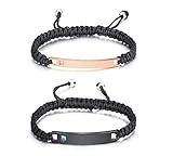 PJ Jewelry Personalized Custom His and Hers Handmade Rope Braided Nameplate ID Matching Couple Bracelets for Lover