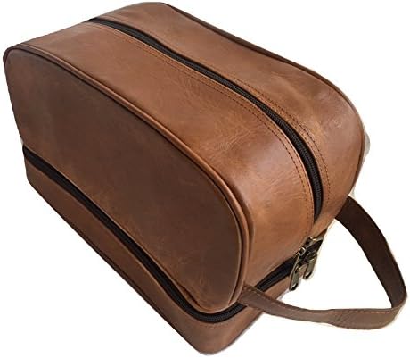 Leather Toiletry bag for Men Dopp Kit Travel Packing Organizer Shaving Bag Unisex Brown Bathroom Makeup Cosmetic Case