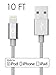 Volts 10ft Lightning Cable to USB [Apple MFi Certified] Charger w/ Ultra Compact Connector Head for Apple iPhone 6 / 6s / 6 plus, iPod, iPad & more (3 meter - Silver)