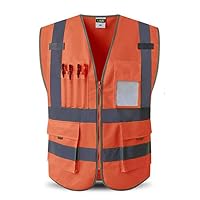 MLX Reflective Vest, High Visibility Road Traffic Warning Night Construction Safety Vest, Multi-Size (Color : Orange, Size : XXL)