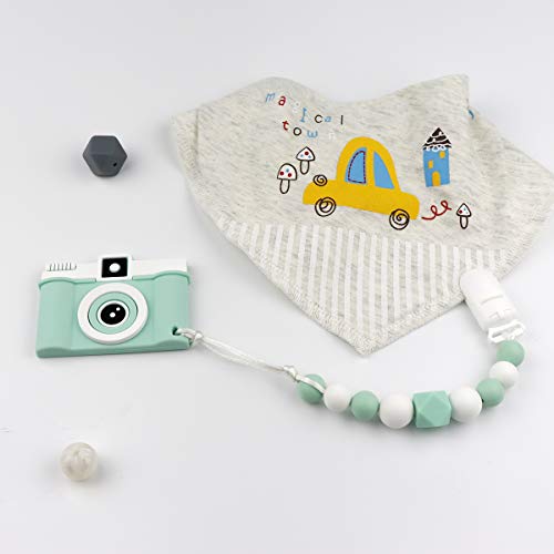 tuxepoc Baby teethting Toys Camera Teether Pain Relief Toy with Silicone Pacifier Clip Soft chew Toys for Kids Safe Gifts for Teething Babies