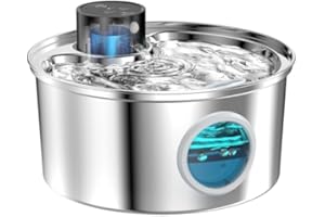 FOFNON Battery Operated Cat Water Fountain Wireless: Stainless Steel Pet Bowl Dispenser - Automatic Cats Drinking Fountains Cordless - Rechargeable Dog Waterer Fountain Indoor with Motion Sensor - 108oz