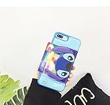 Blue Stitch Leather Case with Card Holder Stand for iPhone 7 Plus / 8 Plus 7+ 8+ 7Plus 8Plus Large Size Disney Cartoon Protective Pratical Shockproof Cute Lovely Chic Gift Kids Boys Girls Little Girls