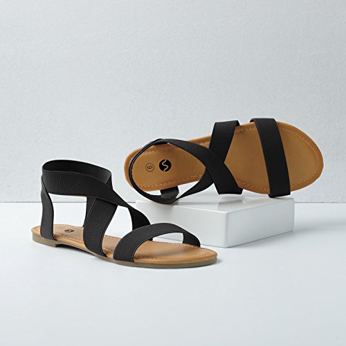 Rekayla Elastic Ankle Wrap Flat Sandals for Women Black 09 - Thumbnail 5