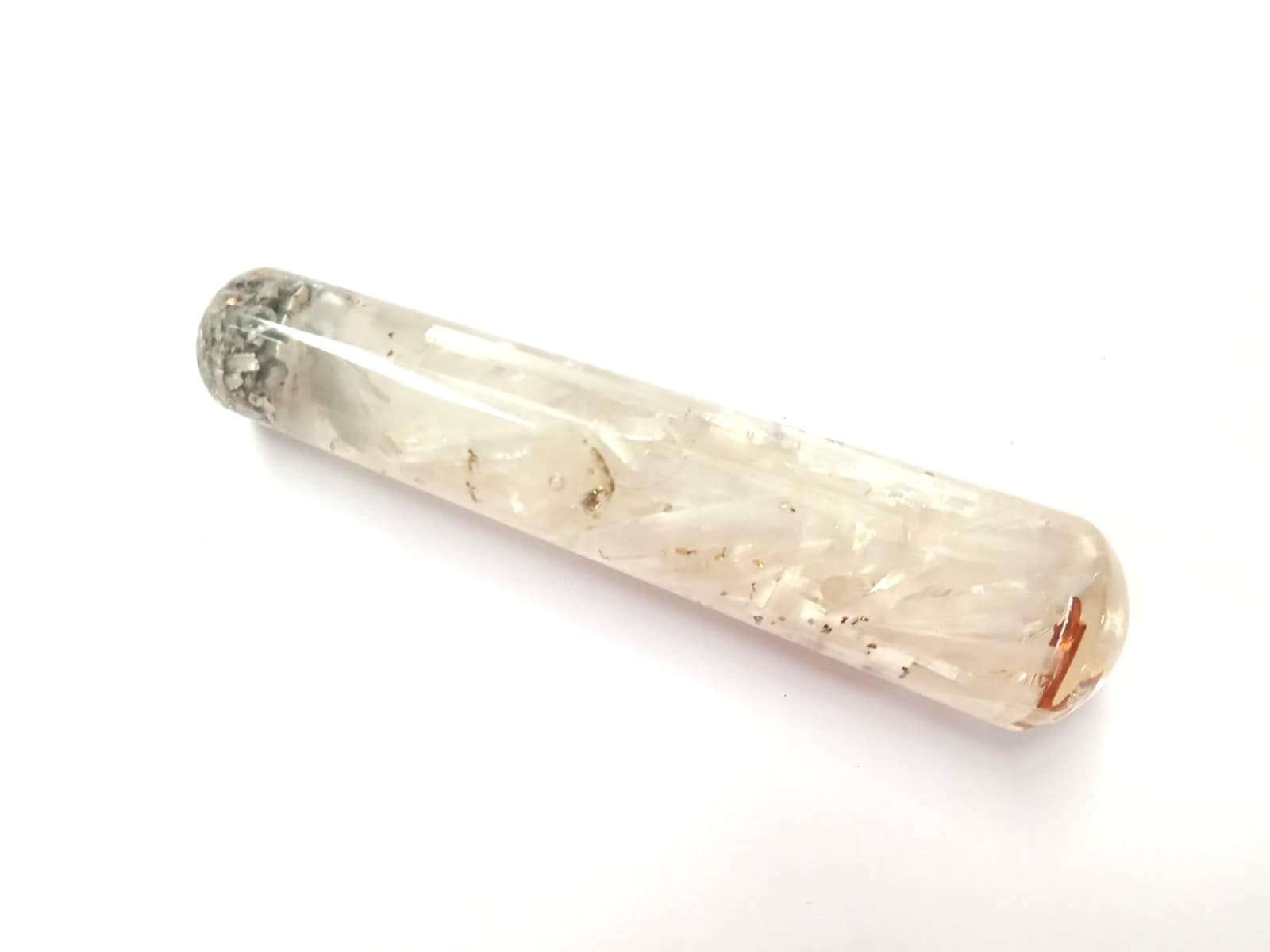 Prajet Energized Orgonite Smooth Massage Wand Stick Energetic Copper Chokurei Reiki Healing Genuine Crystal Divine (Selenite Smooth)