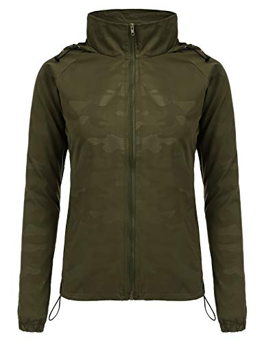 FISOUL Women's Lightweight Jacket Packable Running Windbreaker Active Outdoor Hooded Waterproof Raincoat S-XXL(Green,Small)