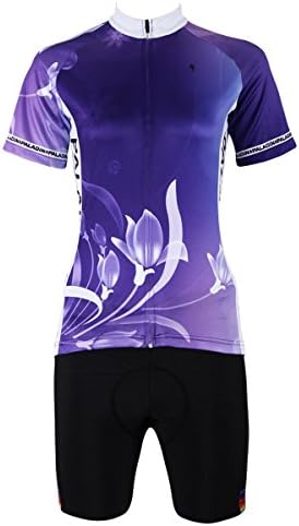 Ilpaladino Women's Cycling Jersey Clothing Set Short Sleeve Breathable Lilies (L, Purple)