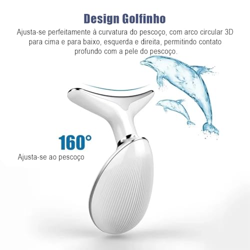 Massageador Facial LED 3 Cores com EMS e Aquecimento, Lifting Facial, Redução de Rugas e Papada, Estimulador de Colágeno Recarregável para Pescoço