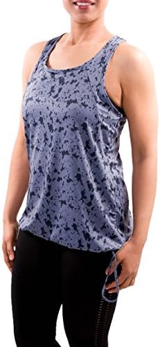 Women's Printed Bungee Activewear Yoga Workout Tank Top Gym Running Hiking Walk (M, Gray Distressed)
