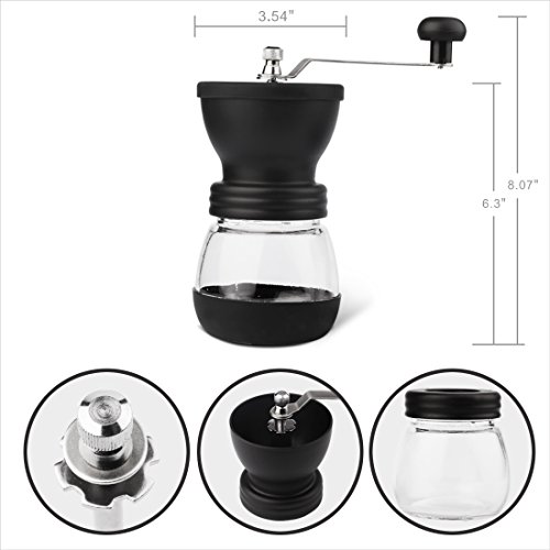TRIPLE TREE Kaffeemühle Manuell Keramikmahlwerk, Tragbare Handkaffeemühle mit Einstellbaren Keramikgraten, Zwei Gläser… – Bild 3