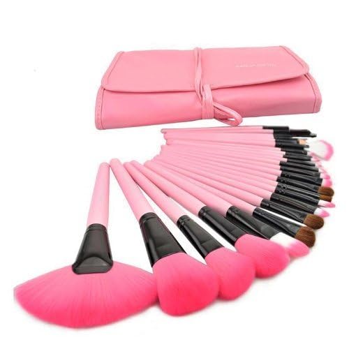 DMZK Professional 24-Piece Make-Up Brush Set, Face & Eye Brushes with Soft Synthetic Bristles, Pink