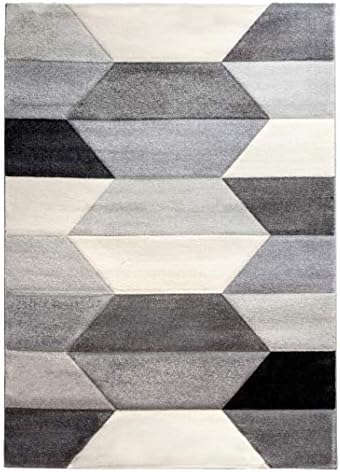 Large Modern Grey Hexagon Design Rugs Big Mat Floor Carpet Cheapest Online Runner Rug (200cm x 300cm)