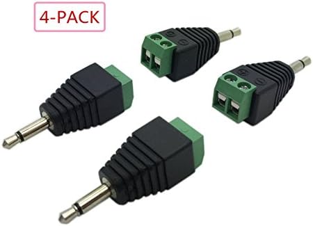 Billmill 3.5mm Mono TR Male Plug to 2 Screw Terminal Female Phoenix Block Balun Headphone Earphone Solderless Connector Adapter(4-Pack)
