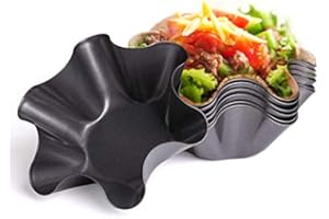 IAXSEE 6 Pcs Tortilla Pan Set-Non-Stick Fluted Tortilla Shell Pans Taco Salad Bowl Makers,Carbon Steel,Tostada Bakers (6 pcs)