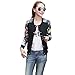 Women's Floral Print Baseball Bomber Jacket Varsity Coat Short Button Closure Outwear Top