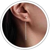 Boho Wedding Dainty Tiny Red Cz Threader Earrings Silver Small Beads Stud Pull Through Earrings Thread Long Chain Tassel Mini Black Crystal Drop Line Bar Dangle Cute Simple Delicate Minimalist Women