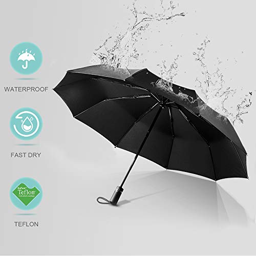 Wsky Auto Windproof Umbrella - Best 10-Rib Travel Folding Umbrella Compact for Men Women - Perfect for Travel, Rain, Storms, Hail or Harsh Outdoors