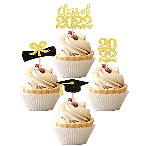 24 Topper Per Cupcake Laurea 2022 Glitterati – Decorazioni Torte Diploma Con Cappellino – Picks Per Feste Di Laurea
