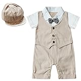FEESHOW Baby Boys' Short Sleeve Gentleman Romper with Hat 2pcs Outfit Set