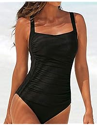 Upopby - Traje de baño de una pieza para mujer, estilo vintage, acolchado, para control de abdomen, talla grande