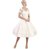 Lace Tea Length Wedding Dresses for Bride Tulle Wedding Dresses for Women A Line Bridal Shower Dress with Sleeves