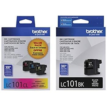 Brother LC101 Ink Cartridges (Black, Cyan, Magenta, Yellow) in Retail Packaging