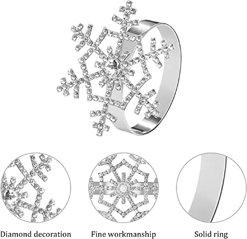 Set of 4 Napkin Ring Snowflake Beaded Diamante Rhinestone Crystal Napkin Holder Table Setting Christmas Holiday Thanksgiving Wedding Décor (style1 Silver Set of 4)