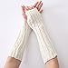 Women Lady Girl Long Soft Fingerless Knit Thumb Hole Gloves Mittens (01-White)