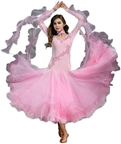 JTSYUXN Modern Ballroom Dancing Dress For Women,Smooth Waltz Tango Standard Dance Long Sleeves Performance Rhinestone Costumes