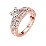 Gold Plated Ring, Round Cut Cubic Zirconia CZ Engagement Wedding Ring Set For Women-Rose Gold