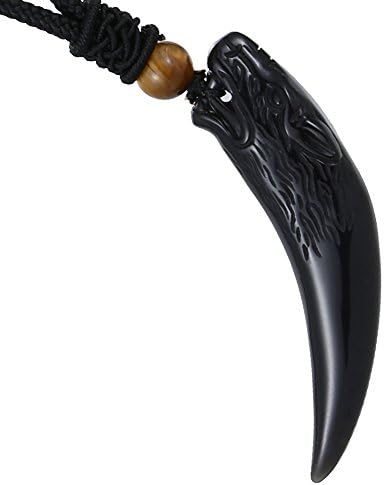 Mens Fashion Jewelry Hand Carved Ice Obsidian Amulet Pendant Gemstone Wolf Head Necklace with Chain Rope