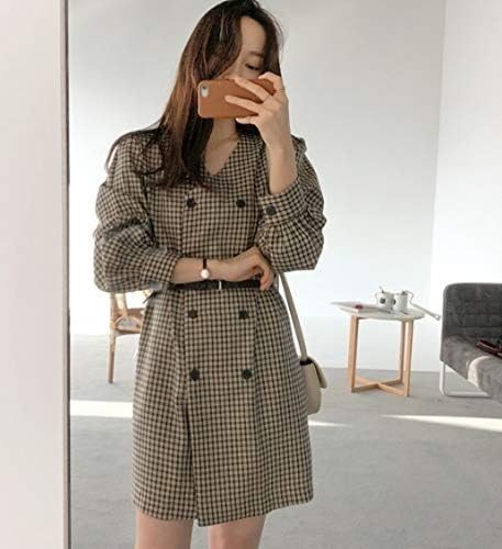 Amazon Co Jp 韓国 チェック ワンピース 秋服 レディース ノーカラー ワンピース ｖネック ウエストマーク ワンピース ダブルボタン ワンピ ウエストベルト 韓国 ファッション レディース 秋 服 ファッション小物