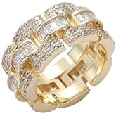 ENDLESSNESS & ETERNITY Half Eternity Emerald Cut Band Ring 14K White Gold Plated CZ Cubic Zirconia Engagement Ring