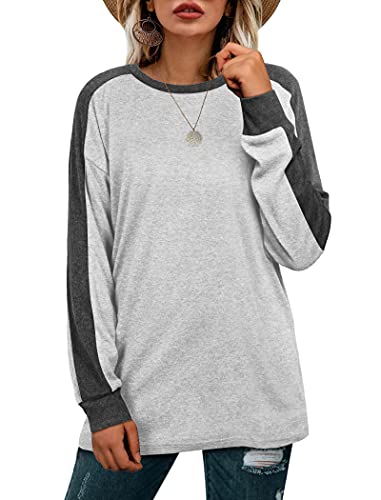 Long Sleeve Shirts for Women Lightweight Fall Tops Tunic Baseball Sweatshirts Gray M
