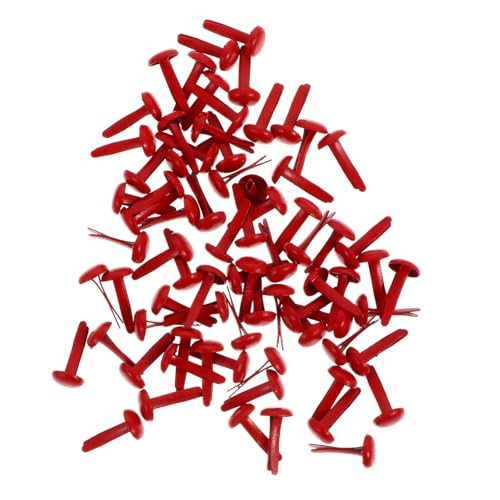 Homoyoyo 200Pcs Mini Brads Fasteners Decorative Nails for DIY Crafts Red Two-Prong Iron Nails for Scrapbooking and Art Projects