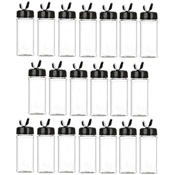 Nakpunar 20 pcs, 8 oz Clear Plastic Spice Jars with Black Cap and Sifter Shaker Orifice Disc PET, BPA Free, Made in USA