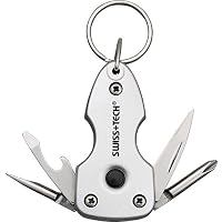 Swiss+Tech ST60300 Silver 7-in-1 Key Ring Multitool with LED Flashlight for Auto Safety, Outdoors, Camping