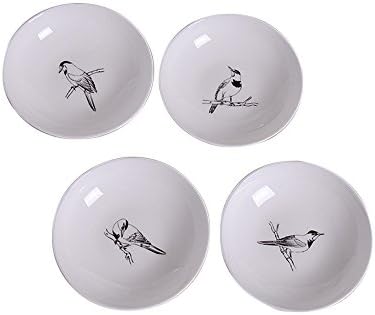 WAIT FLY Elegant Birds Shaped Ceramics Seasoning Dishes/Tea Bag Holders/Ketchup Saucer/Appetizer Plates/Vinegar Spice Salad Soy Sushi Wasabi Seasoning Dipping Bowls, Set of 4