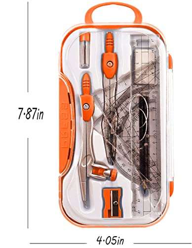 CHUKCHI Geometry Kit, 10 Pieces Math Supplies Kit with Rulers, Protractor, Compass, Pencil Lead Refills, Pencil, Eraser, Used for Drawing Measurement and Geometry Learning （Orange）