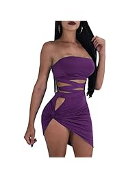 adogirl para mujer Sexy traje de 2 piezas sin mangas sin espalda Recorte nudo Bodycon fiesta noche Club Mini Vestido