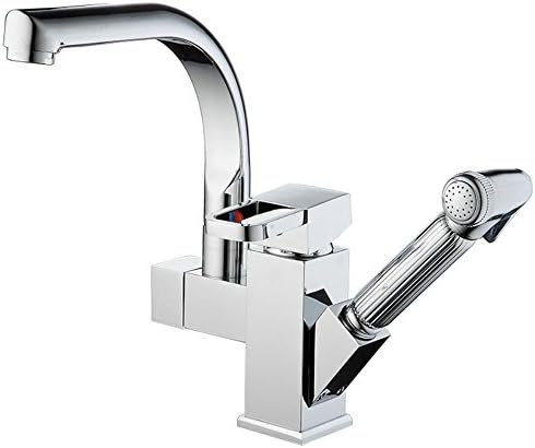JHYS Double Handle Hole Side pull down Kitchen Sink Faucet with Spray Rotation and pull down combination