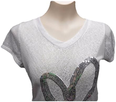 Planet Motherhood Maternity Short Sleeve V-Neck Sequin Tee, Large, White