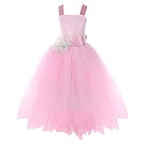 FAYBOX Pageant Wedding Flower Girl Dress Crossed Back Bow Feather Sash Fluffy 6 Pink